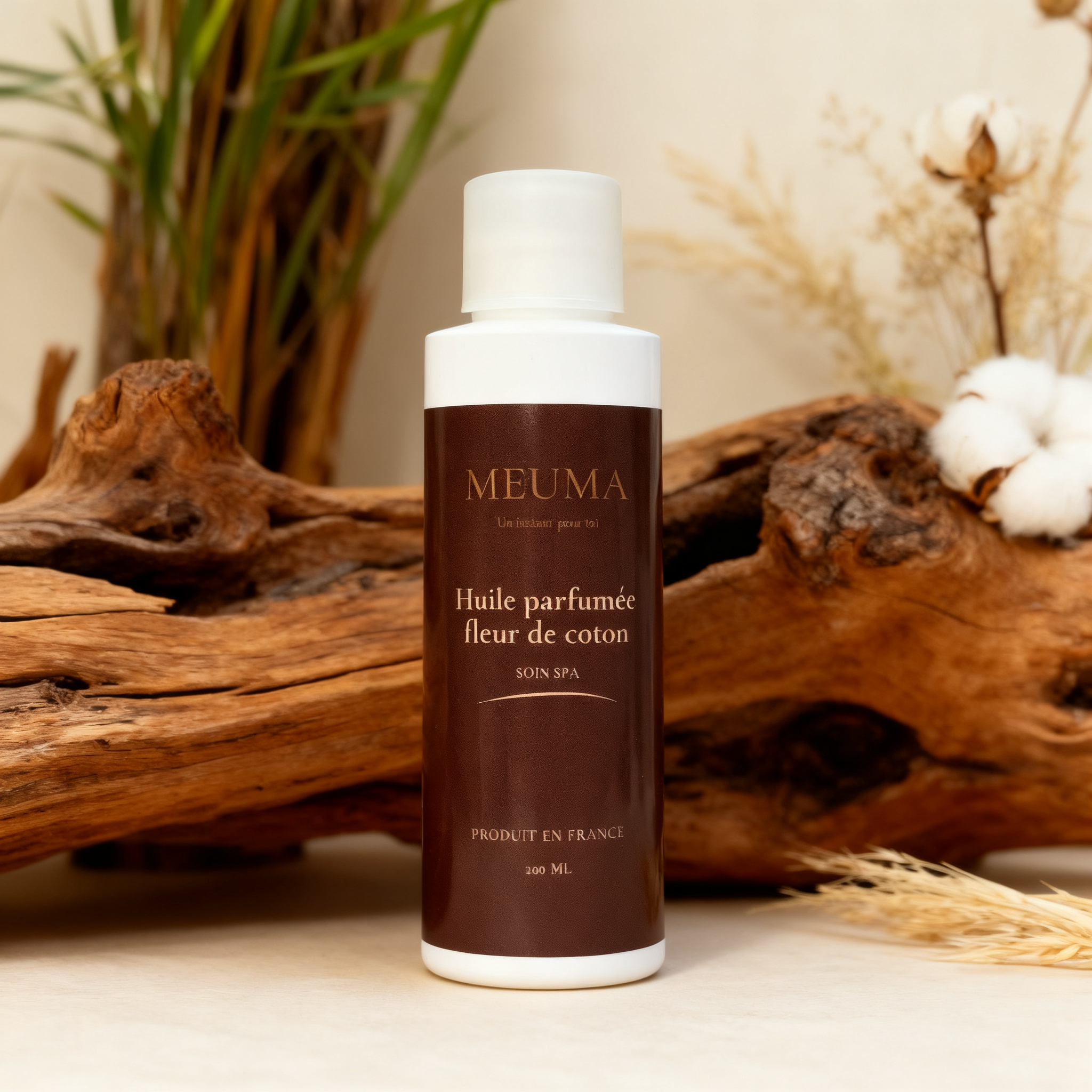 Huile de Massage Grossesse et Bien-Être – Nourrit et Assouplit la Peau | MEUMA _ Parfum fleur de coton 200 ML